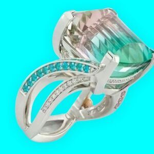 18KT WHITE GOLD DIPPED RAINBOW TOPAZ ENGAGEMENT RING 8,9,10